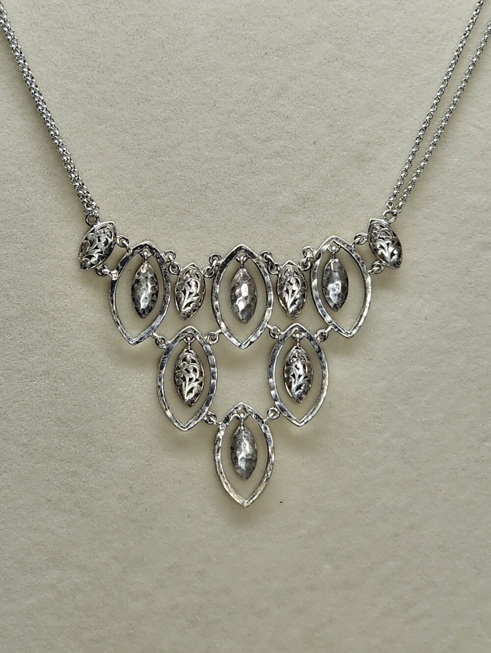 Lois Hill Sterling Silver Hammered Cut-Out Waterfall Bib Necklace